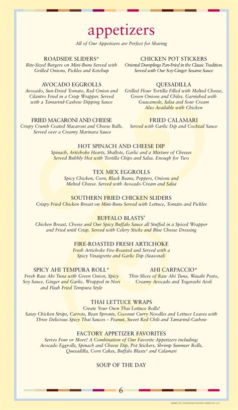 Cheesecake Factory Catering Printable Menu With Prices